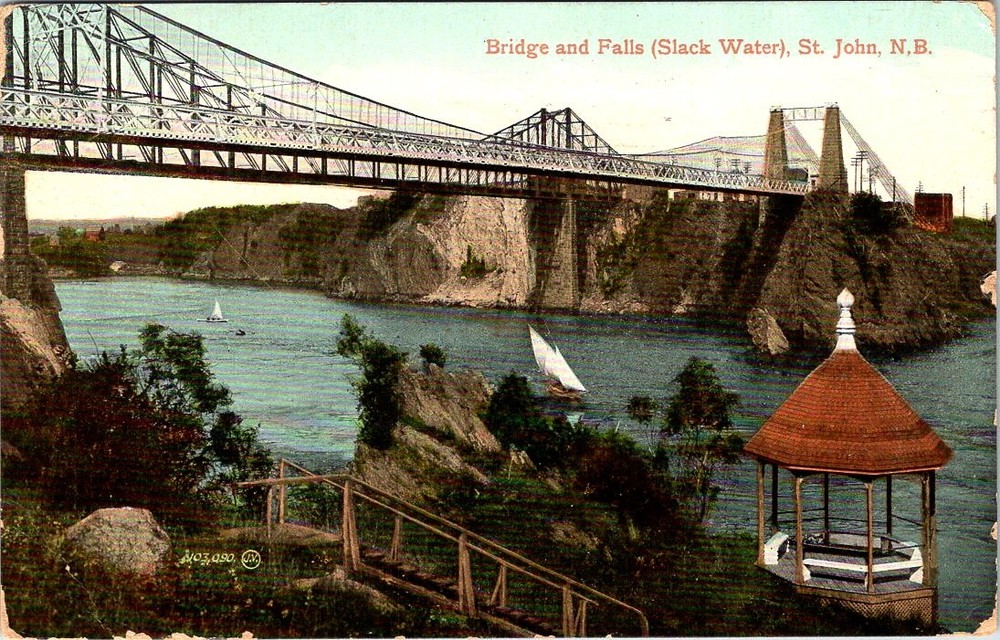 1911, Bridge & Falls, Slack Water, ST. JOHN, New Brunswick, Canada Postcard