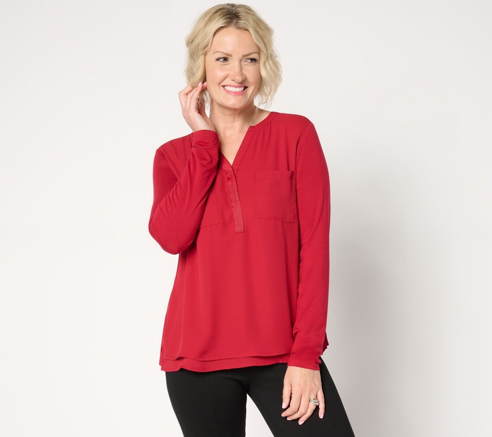 Joan Rivers Classics Collection Women's Top Plus Sz 3X Y-Neck Mixed Red A689527