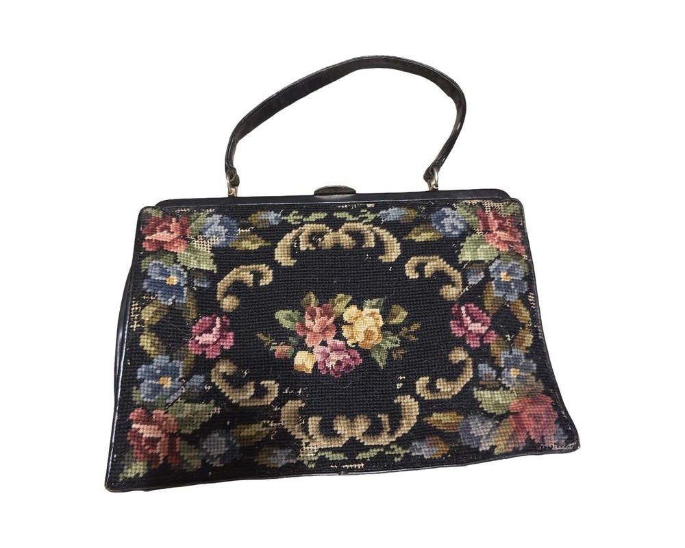 Vintage Needlepoint Tapestry Evening Bag Floral