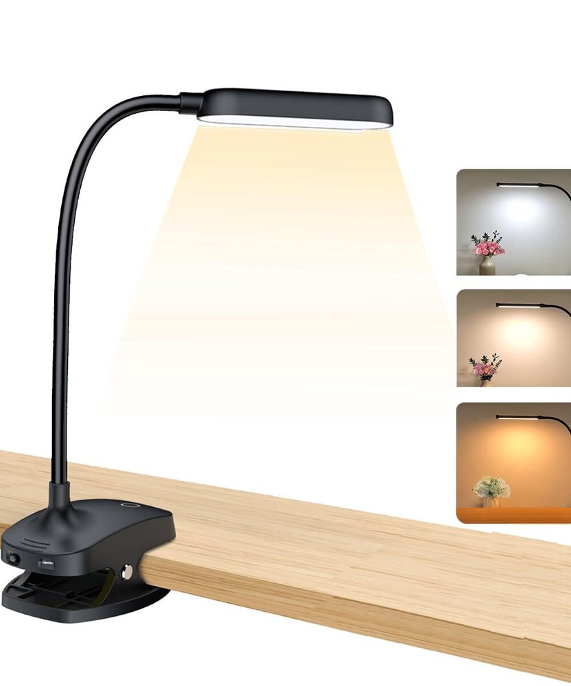 Desk Lamp Clip On Light-7W 2600mAH Flexible Gooseneck Battery Operated Rechar...