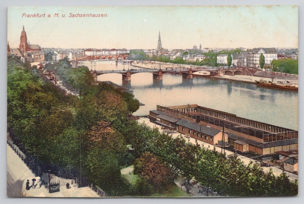 Frankfurt am Main Sachsenhausen River View Vintage Postcard Germany