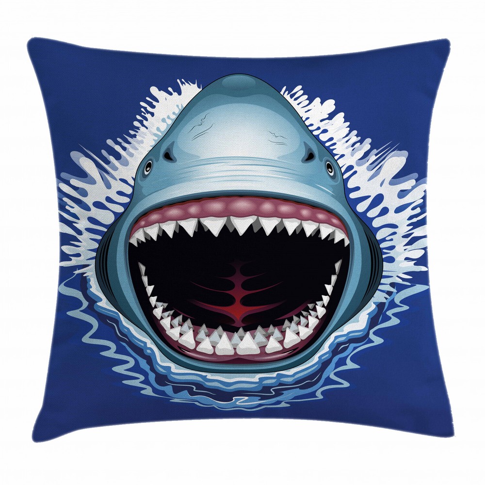 Shark Attack Open Mouth Bite Square Pillow Cover 20 Inch Cushion Case