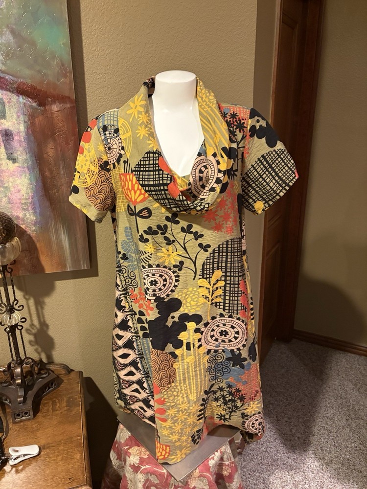 Shana Sz Medium Wearable Art to Wear Dress Artsy Tropical Unique Abstract