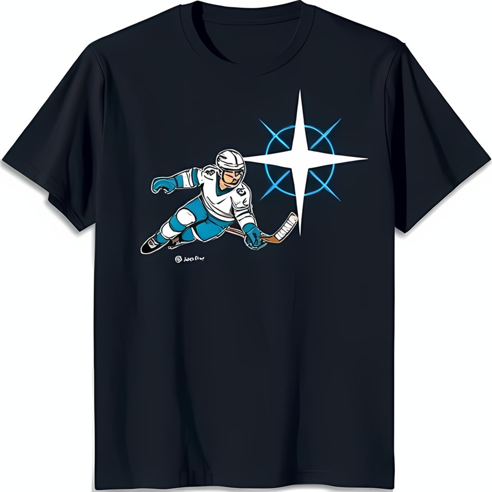 Men s Black T-Shirt with Player Graphic & Star Design Cool Sportswear