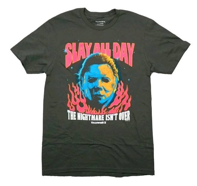 Halloween II Michael Meyers Mask Graphic T-Shirt Size L Charcoal Slay All Day