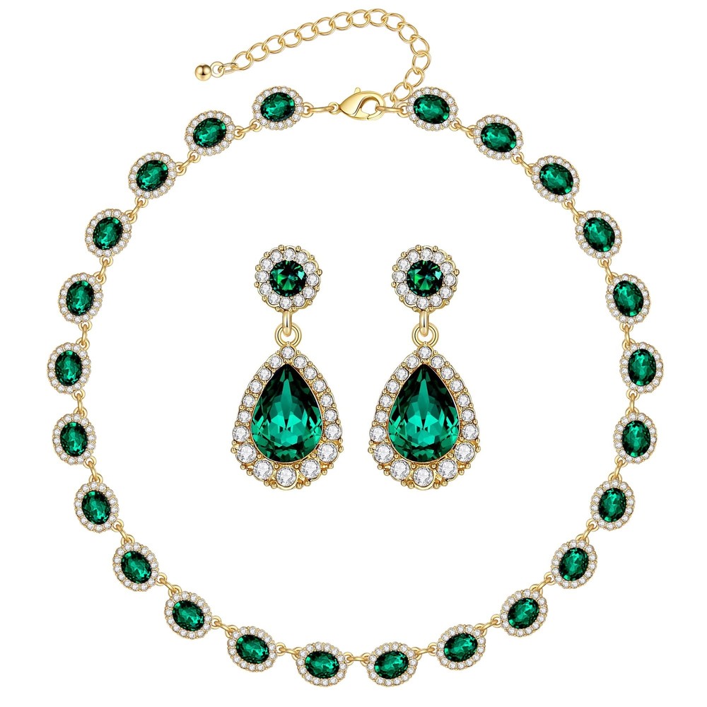 WOWORAMA Crystal Bridal Jewelry Set Statement Choker Necklace Teardrop Dangle...