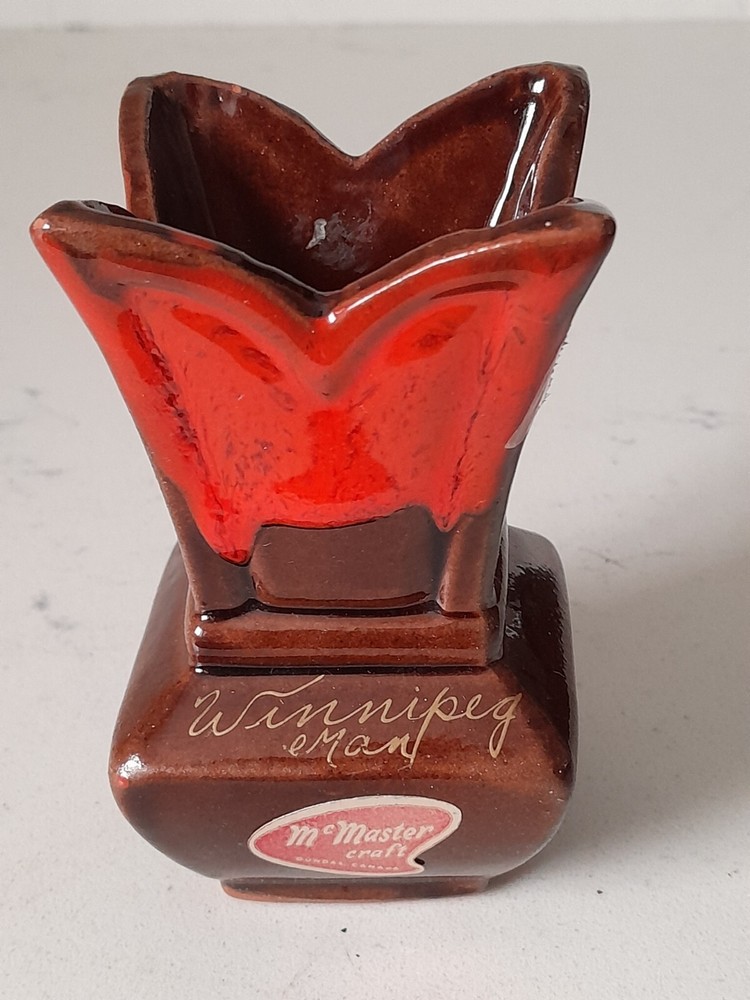 Vintage Drip Glaze McMaster Craft Canada Pottery Brown Red Mini Vase MCM Decor