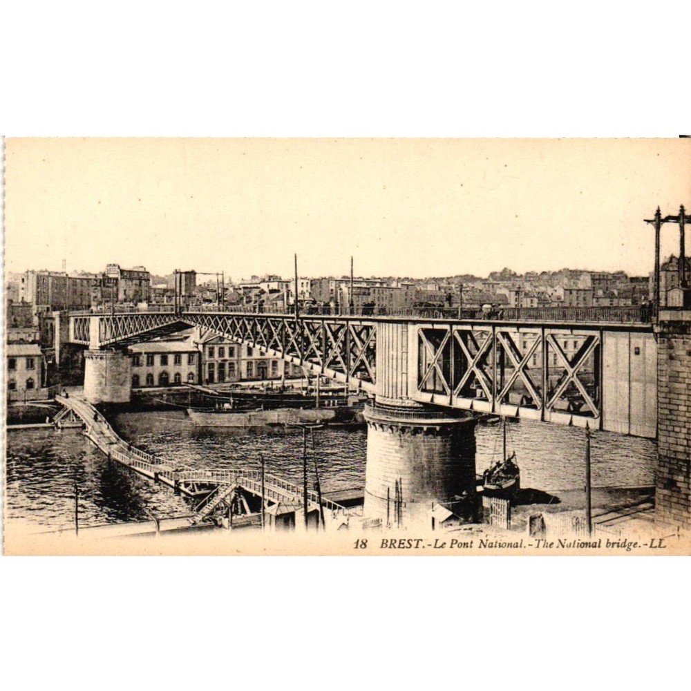 Antique Brest France Postcard Le Pont National Bridge Levy Fils & Cie Sepia LL