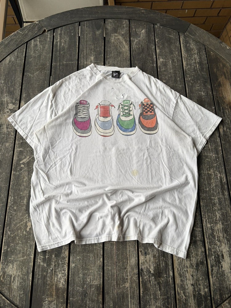 Vintage Y2K Stussy Sneaker Graphic T Shirt Men's XL Streetwear Distressed