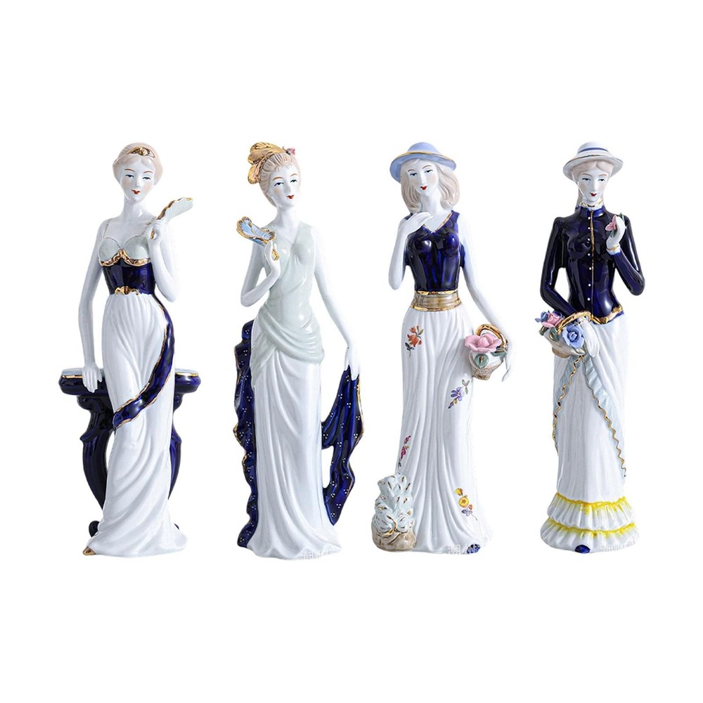 Ceramic Girl Statue Collection Lady Figurine for Porch Living Room Shelf