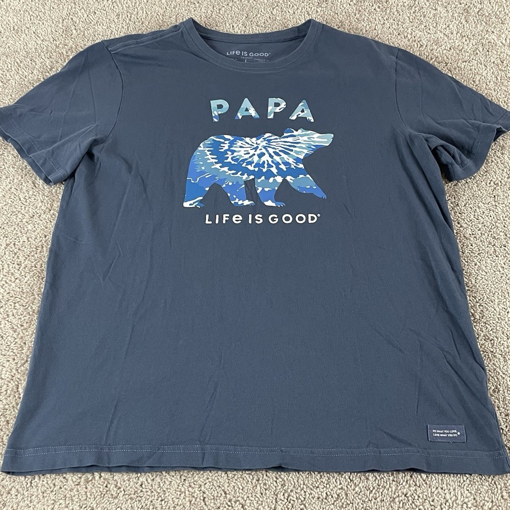 Life is Good Papa Bear Shirt Men’s Large Crusher Tee Blue Classic Fit T691