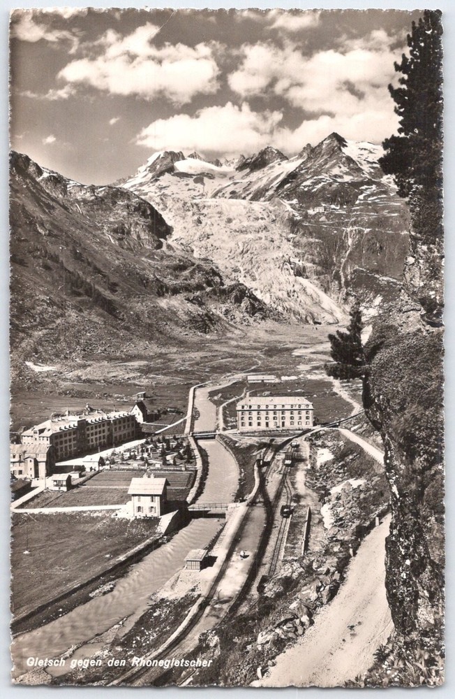 Gletsch Switzerland Rhone Glacier Valley RPPC 1939 Swiss Alps Mountain View