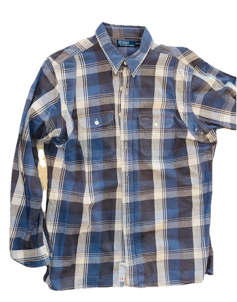 Polo Ralph Lauren Heavy Flannel Men's Blue Plaid Highly Detailed Shirt Size XXL