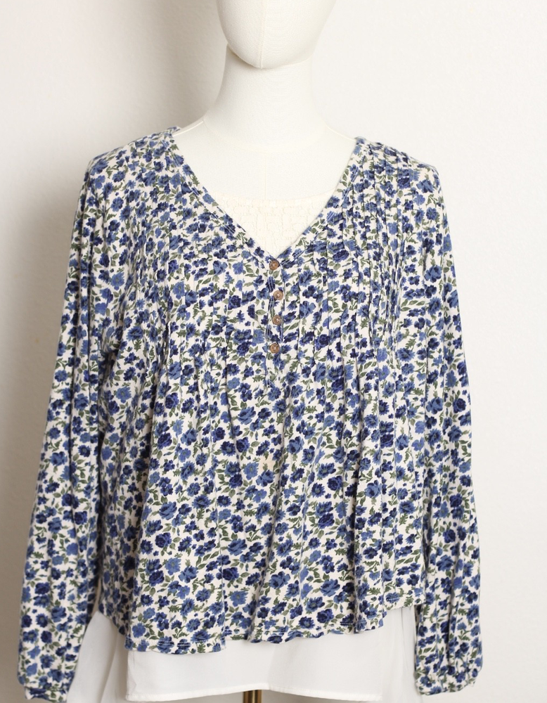 lucky brand womens tops size large blue multi floral cottage v-neck