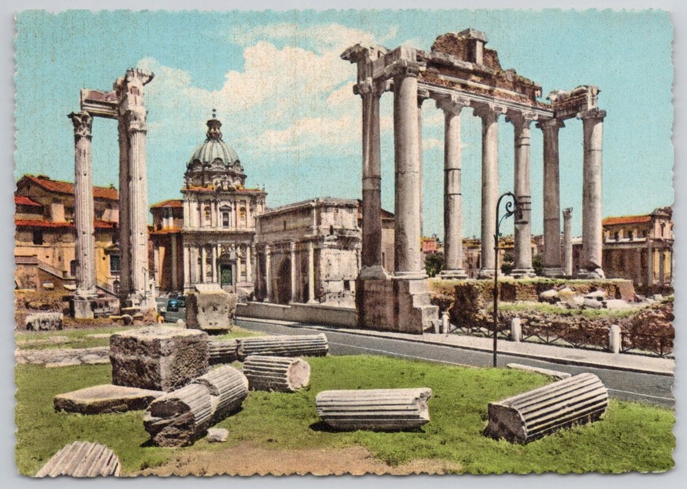 Rome Italy Roman Forum Temple of Saturn Ancient Ruins Vintage Postcard