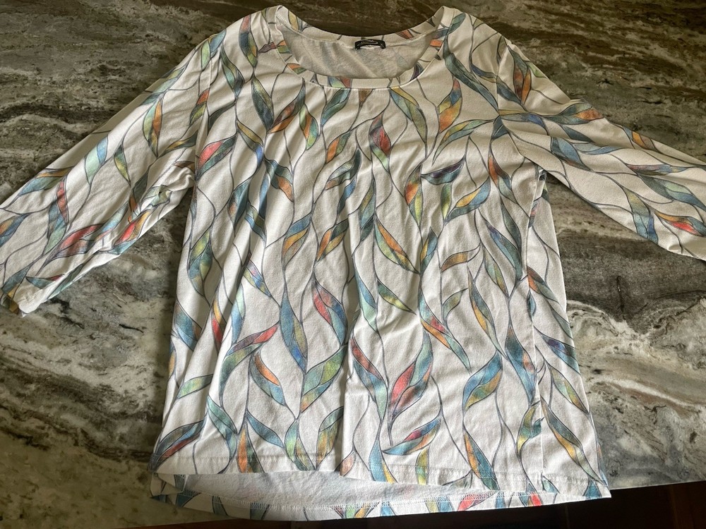 Free People Womens XL Boho Printed Long Sleeve Top Multicolor Lightweight Blouse