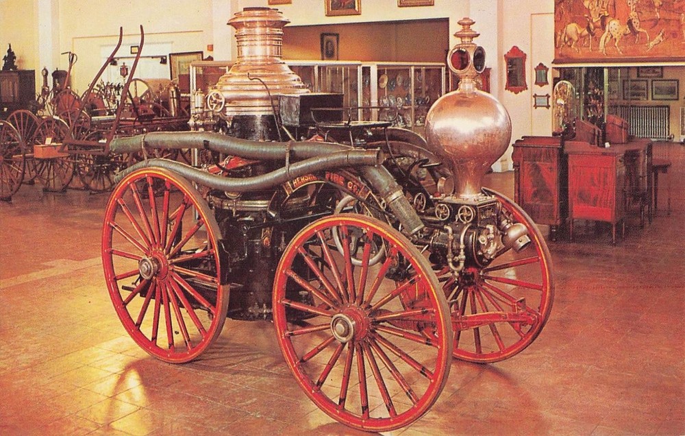 Vintage Hershey PA Postcard 1877 Horse Drawn Steam Engine Fire Museum indoor art