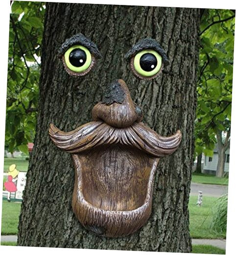Old Man Tree Face Birdfeeder with Glowing Eyes for Outdoor Tree Decoration