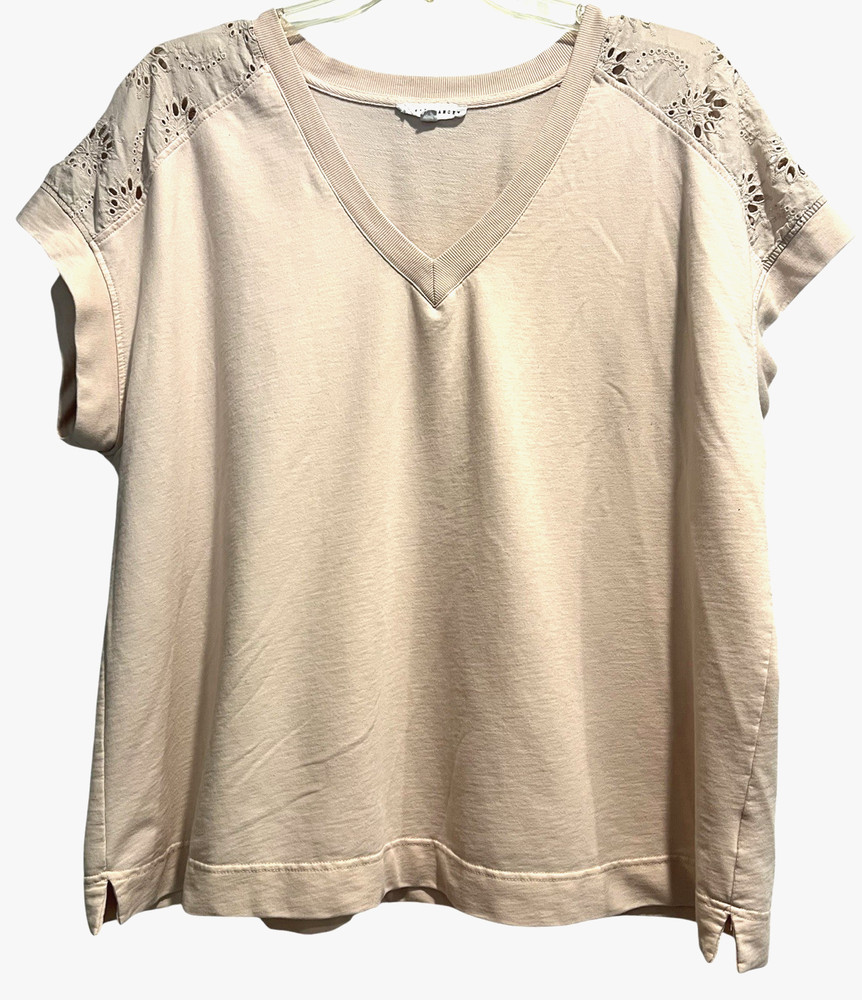 Jane & Delancey Top Size 2X Soft Pink Eyelet Accent Drop Shoulder Sleeve V Neck