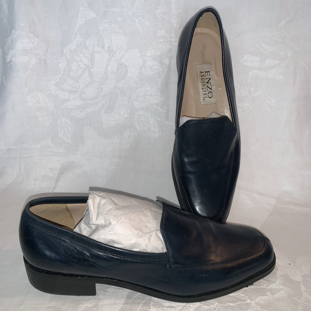 VTG Enzo Angiolini Shoe Lafayette Sz 8 M Navy Blue Leather Loafers Slip On
