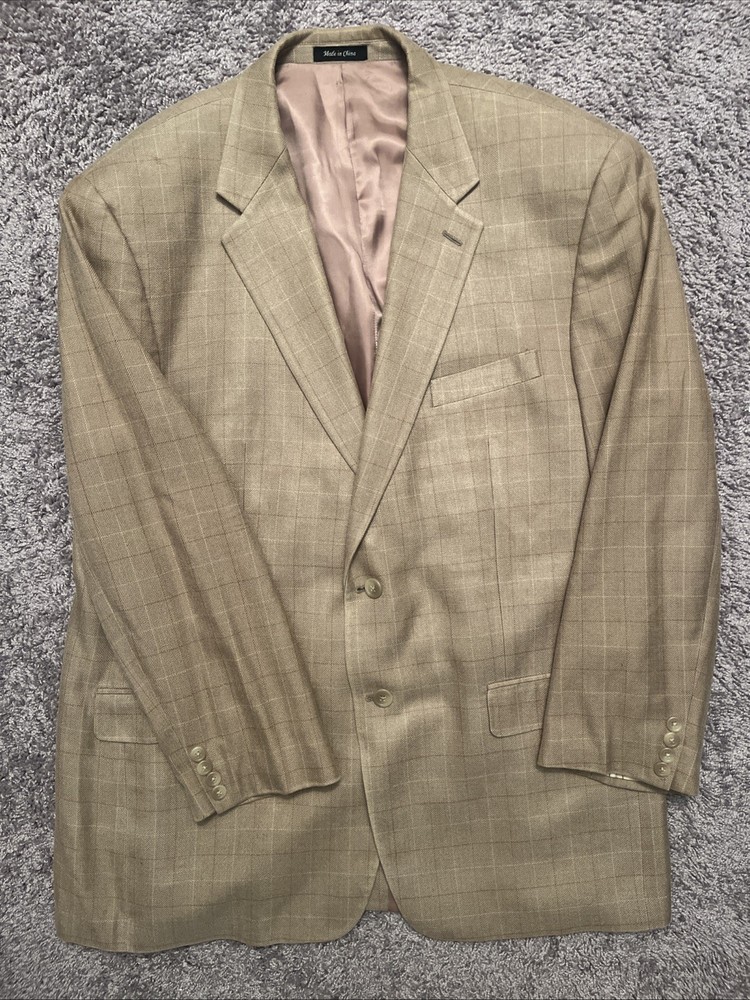 Lauren Ralph Lauren Blazer Mens 46L 100% Silk Windowpane 2 Button Sport Coat