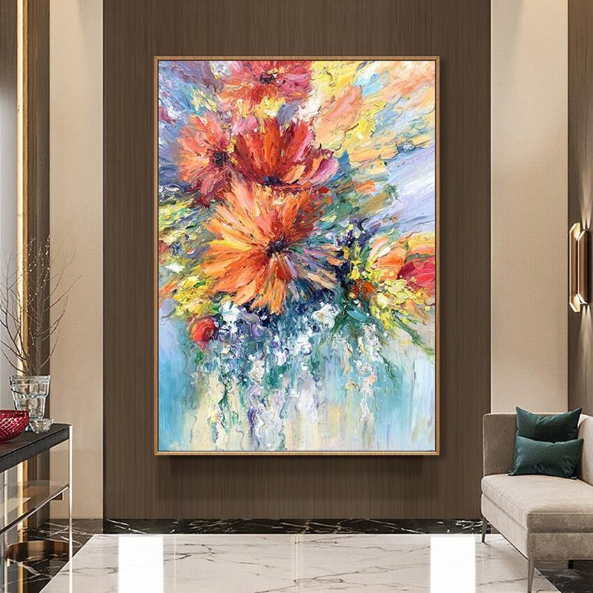 Custom Handmade Canvas Abstract Oil Painting Flower Home Decoration Hanging