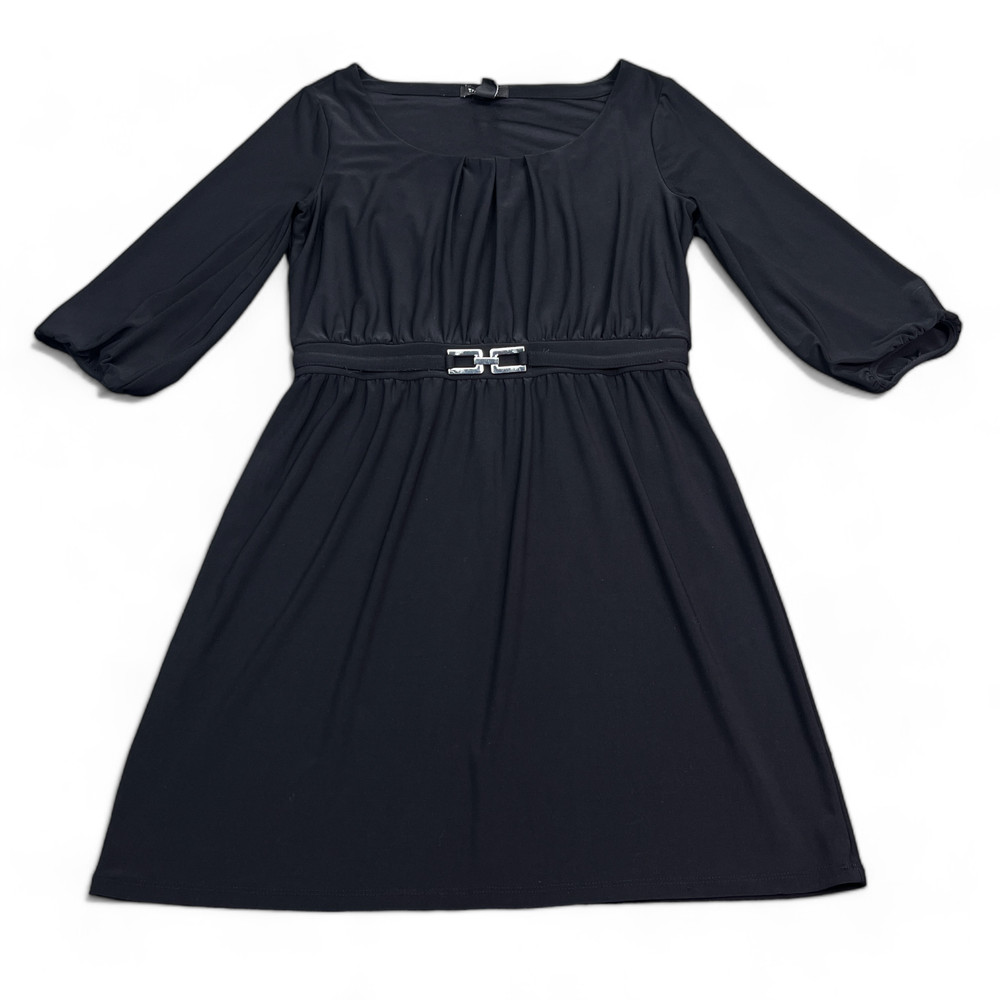 White House Black Market Pleated Disco Dress Womens Size Medium Black 3/4 Sleeve