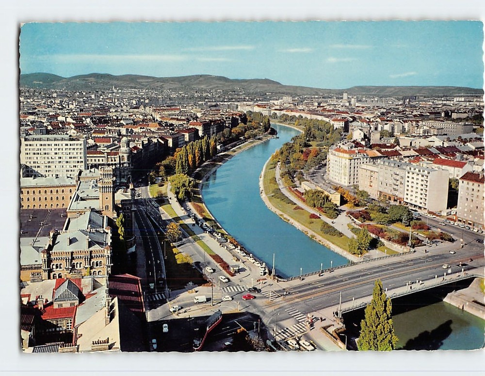 Postcard Donaukanal gegen Kahlen und Leopoldsberg Vienna Austria