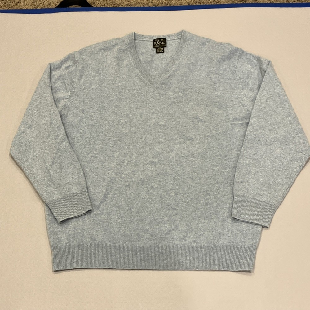 Jos A Bank Sweater Men’s Size XXL Blue 100% Cashmere V-Neck Executive Collection
