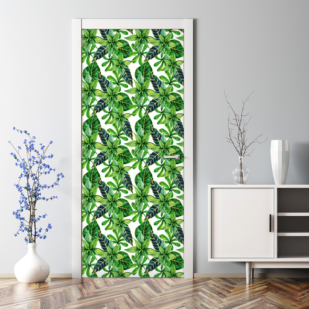 Fresh Green Plants Adhesive Door sticker Watercolour feminine abstract painting