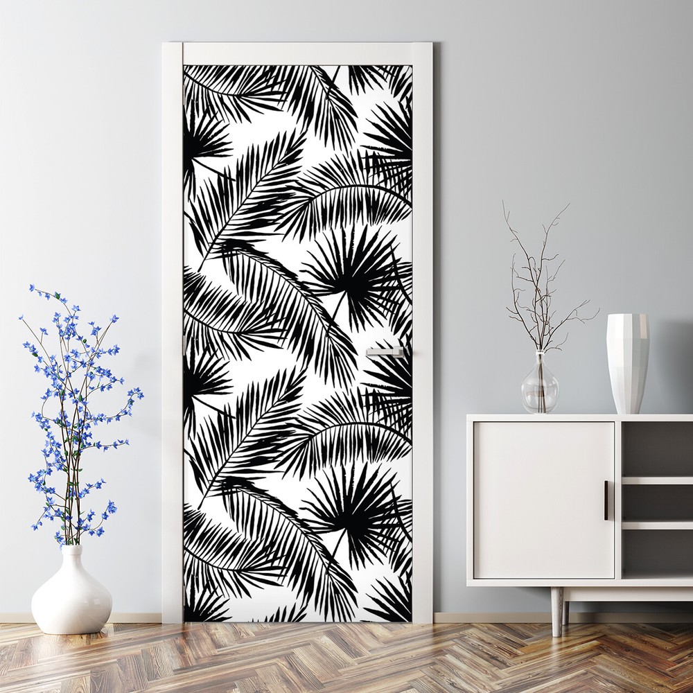 Minimalistic Palm Leaves wall decor Art Decal Adhesive Peel and Stick Door Wrap