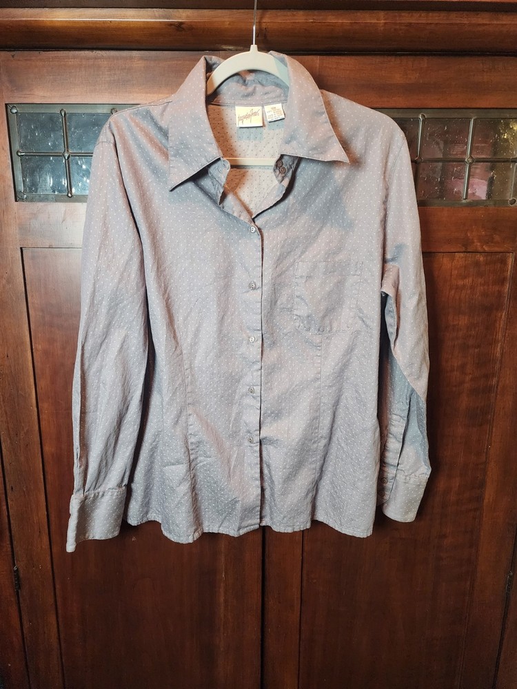 Jacqueline Ferrar Women's Gray Polka Dot Cotton Collared Button Shirt Plus 16M