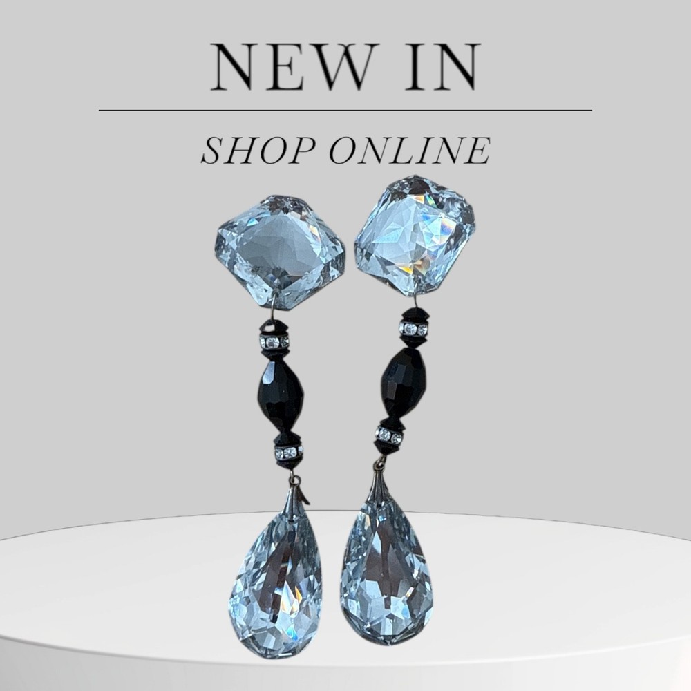 Gorgeous Rhinestone Vintage Dangle Drop Jon Michelle Clip On Earrings