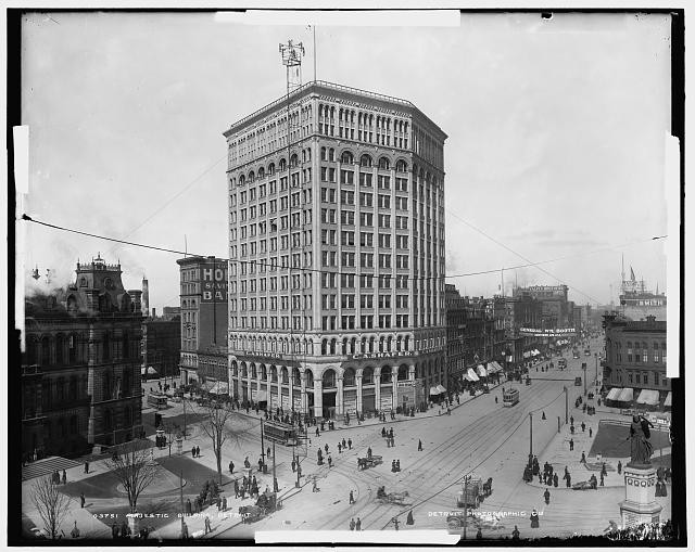 Majestic Building,office facilities,street cars,roads,Detroit,Michigan,MI,1880