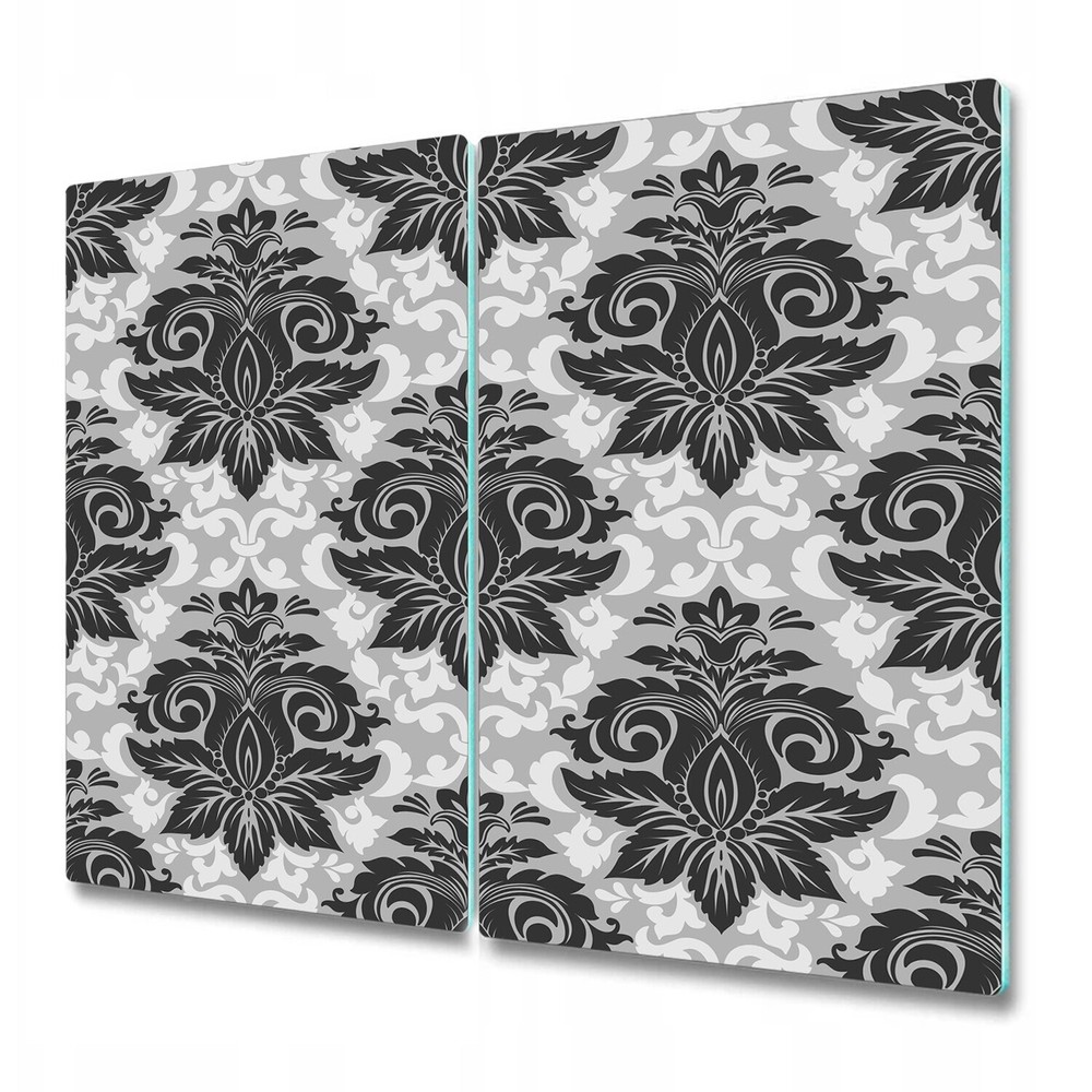 Tempered Glass Kitchen Chopping Board Vector damask element white and gray