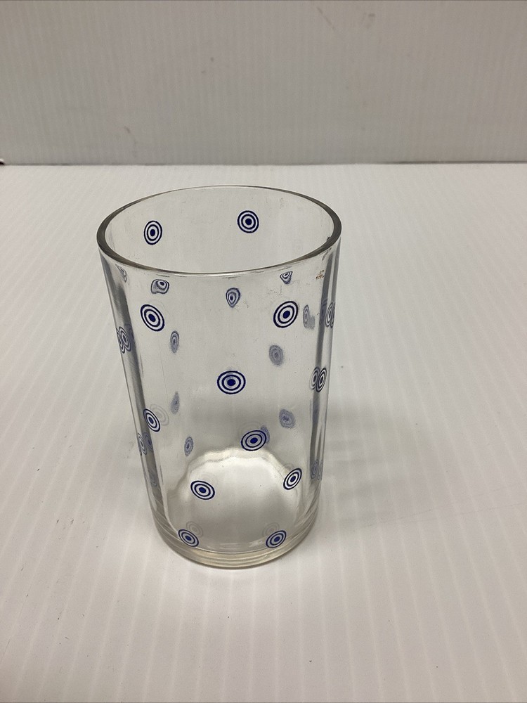 Vintage One Hazel Atlas Swanky Swig Juice Glass~Blue Circles~Kraft Glass