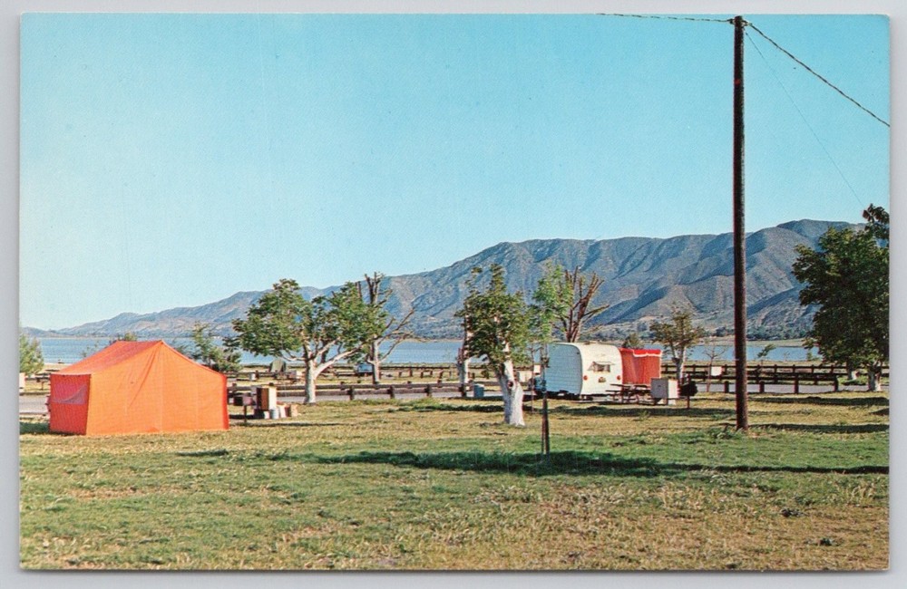Lake Elsinore CA Camping Santa Ana Mountains Chrome Postcard 1960s