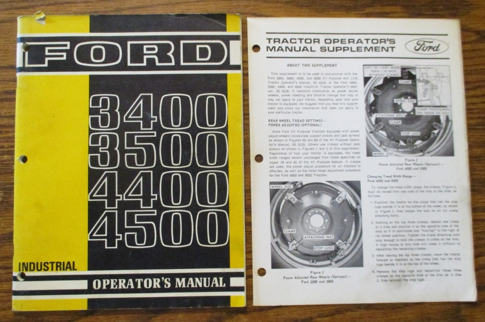 Ford 4500 4400 3500 3400 Tractor Operators Maintenance Adjustment Manual & Supp