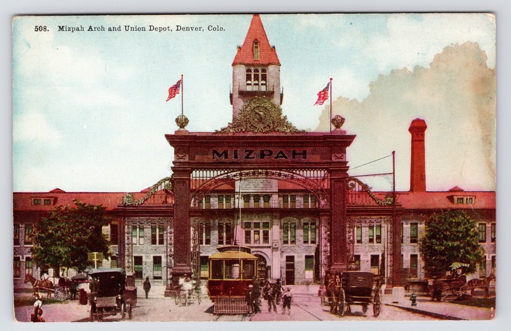 c1908 Mizpah Arch Union Station Railroad Depot Denver Colorado CO PC Postcard