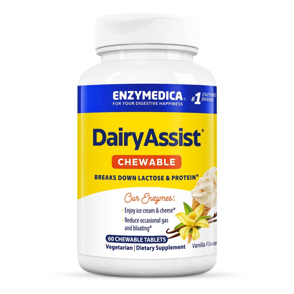 , DairyAssist Chewable, Enzyme Support for Digestive Relief from Lactose Into...