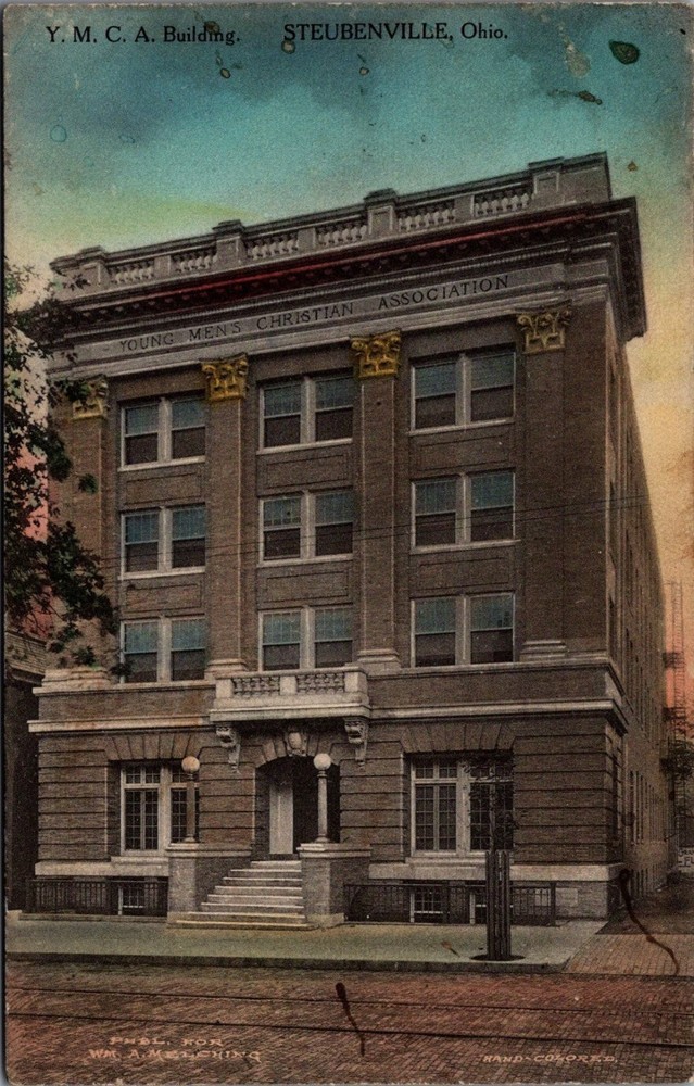 YMCA Building Steubenville Ohio Hand-Colored Postcard Albertype Co. c1910s