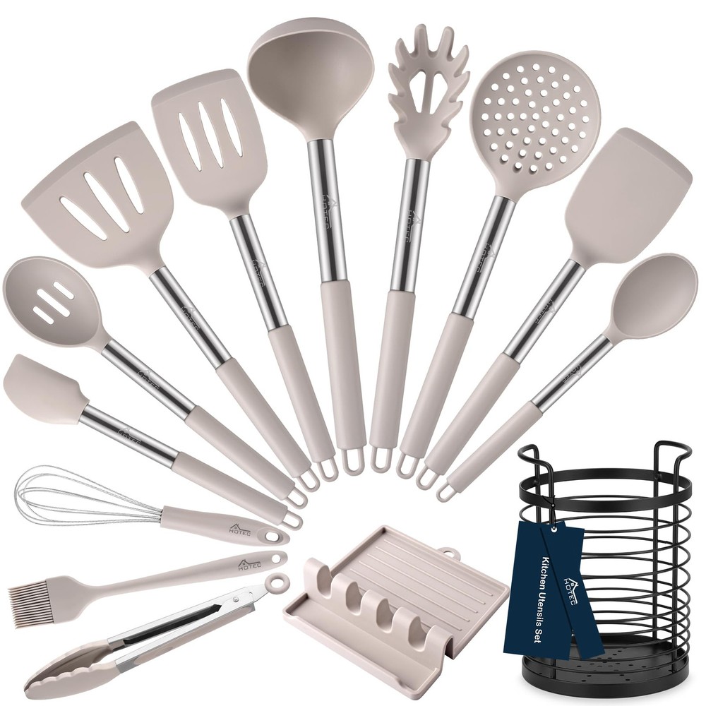 HOTEC Heat Resistant Silicone Kitchen Utensils, Cooking Utensil Set, Spatula ...