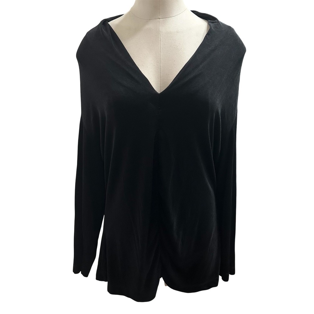Chico's Travelers Black Acetate Spandex Long Sleeve V-Neck Top Size 3