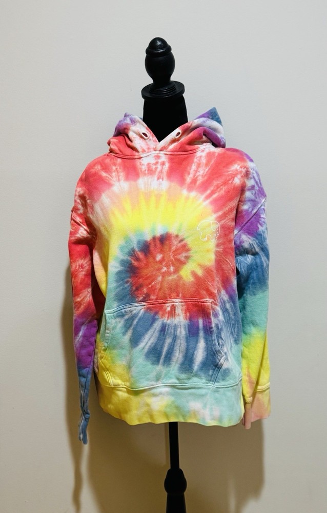 Ivory Ella Hoodie Sweatshirt Womens Small  Rainbow Tie Dye Kangaroo Pocket