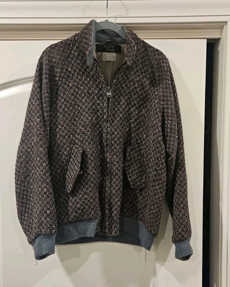 Jonathan Richard VINTAGE pure wool herringbone bomber jacket. Dadcore, Modcore,