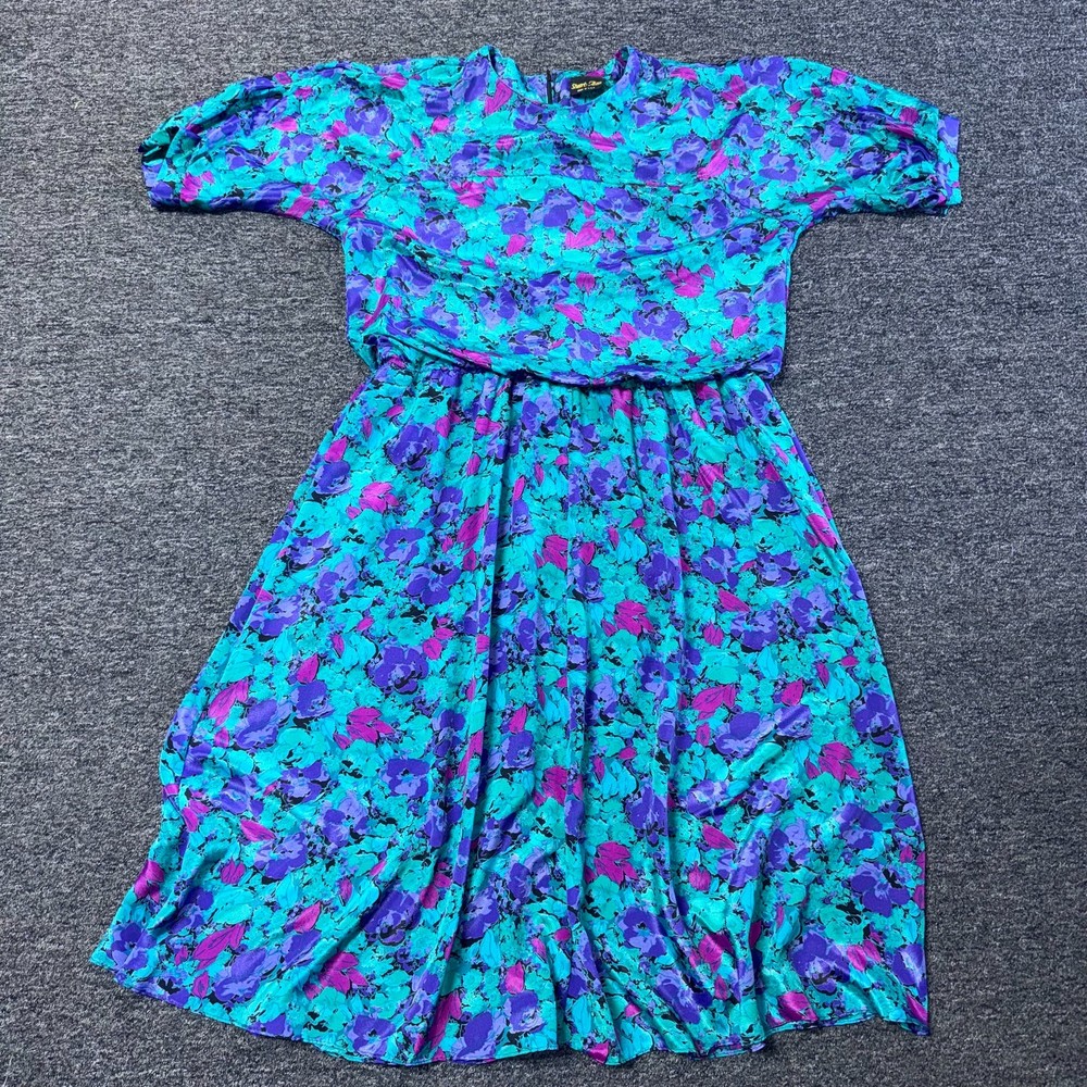 Vintage 90s Stuart Alan Blouse House Floral Dress Womens - Size XL Blue