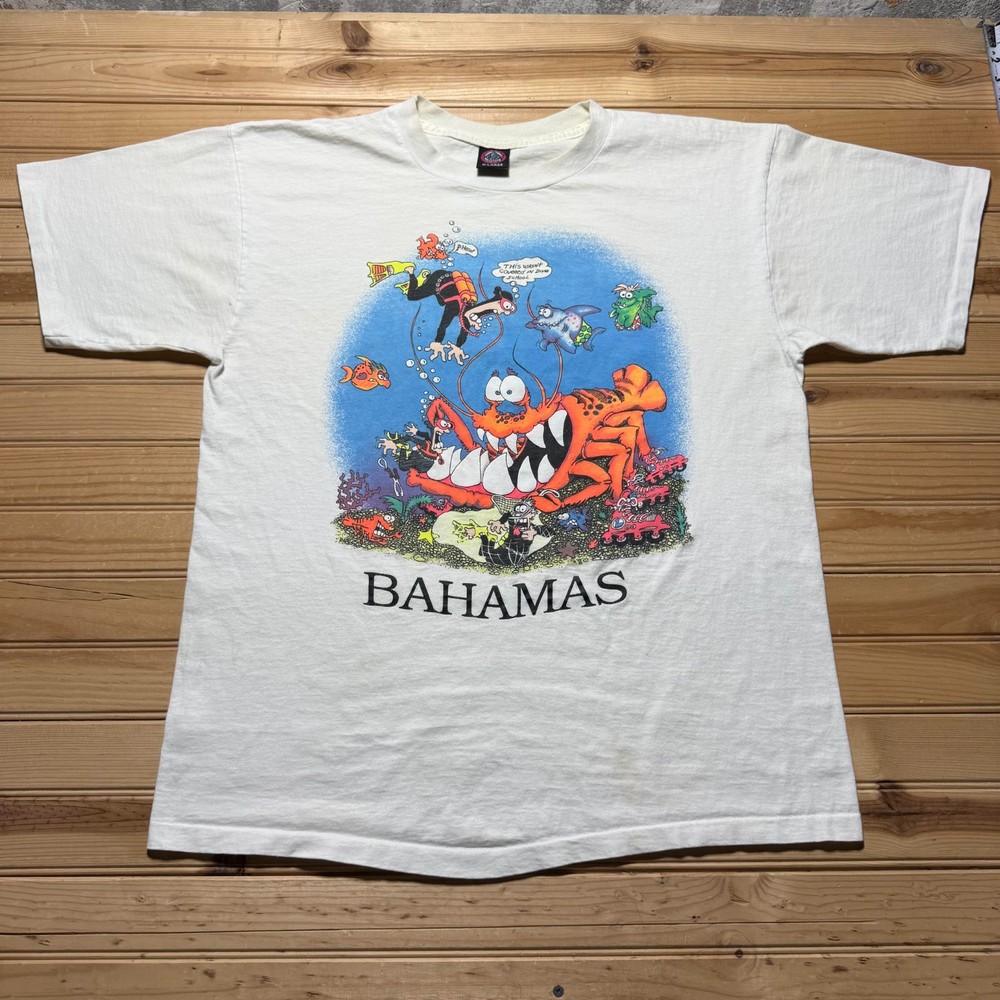 Vintage 90s Bahamas Caribbean Scuba Lobster Cartoon Graphic Souvenir T-Shirt XL