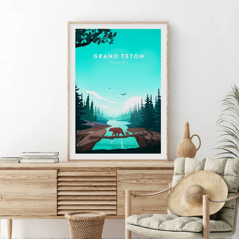 Grand Teton National Park vintage travel poster decor print