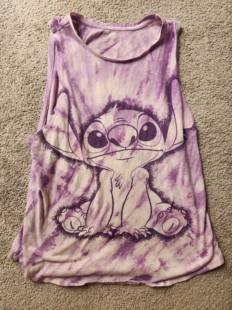 Disney Lilo And Stitch Tank Top Juniors Med  Purple Tie-dye Graphic Muscle Shirt