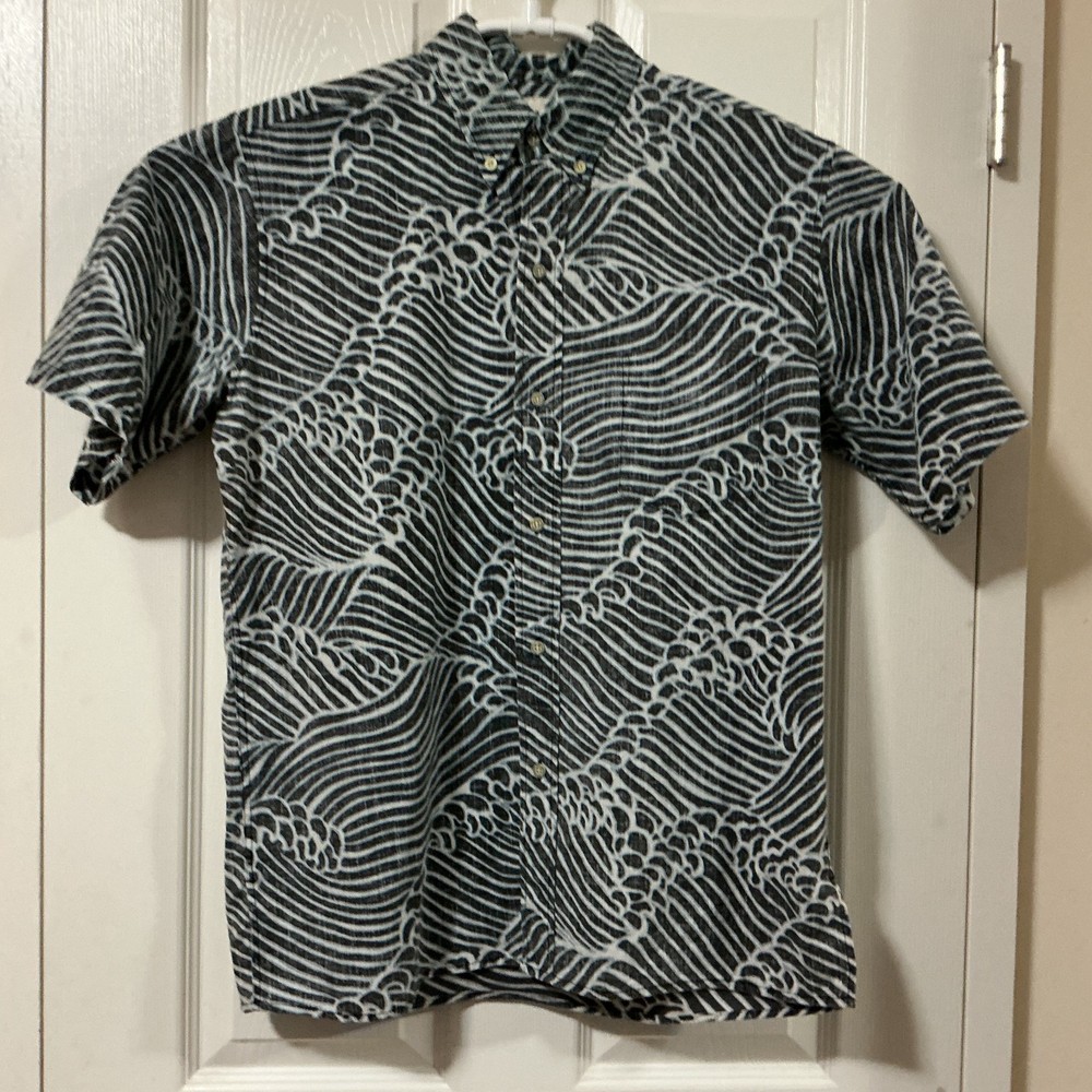 Reyn Spooner Hawaiian Aloha Shirt Medium Black Button Down Short Sleeve